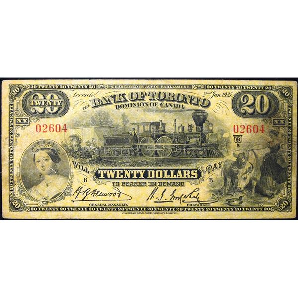 The Bank of Toronto 1935 $20 CH-715-24-14 #02604  LCG Very Fine-20.  Attractive vignette.