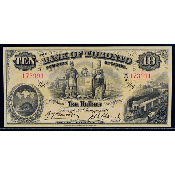 The Bank of Toronto 1937 $10 #173991 CH-715-24-10 LCG Superb Gem Uncirculated-67PPQ.  This is a pris