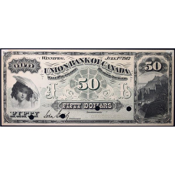 The Union Bank of Canada 1912 $50 CH-730-18-08P 'FACE PROOF-WINNIPEG' #  LCG Choice Uncirculated-64