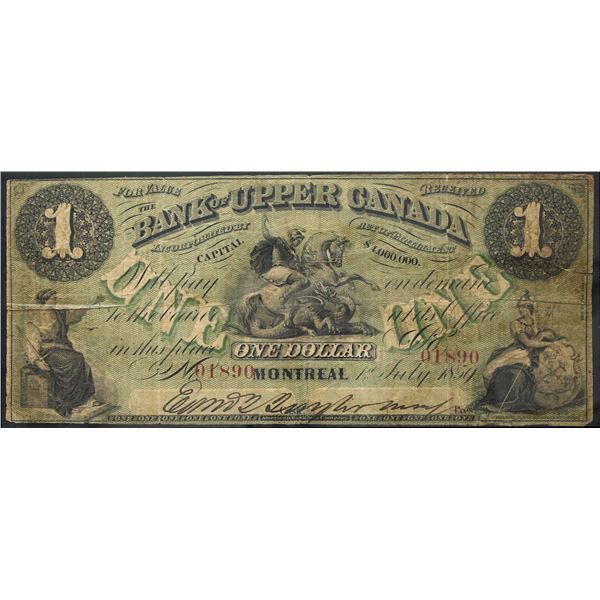 The Bank of Upper Canada 1859 $1 #01890 CH-770-28-02 CCGS Choice Fine-15, minor issue.  Engraved dat
