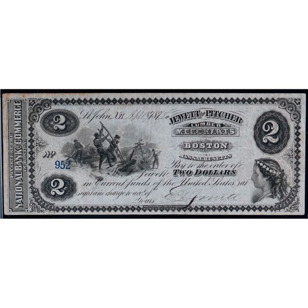 Scrip; Jewett & Pitcher, New Brunswick - Lumber 1875 $2 Partially Engraved date #952 NB-15-12-04-04 