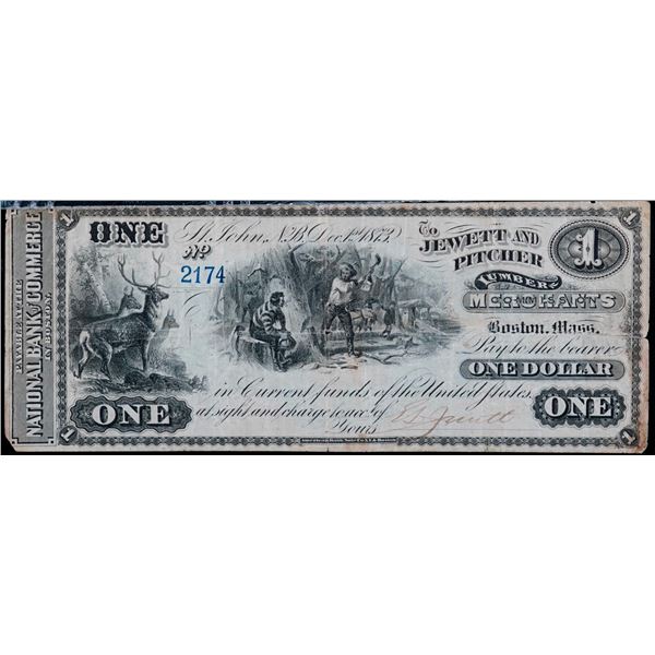 Scrip; Jewett & Pitcher, New Brunswick - Lumber merchant 1873 $1 Engraved date #2174 NB-15-12-02-02 