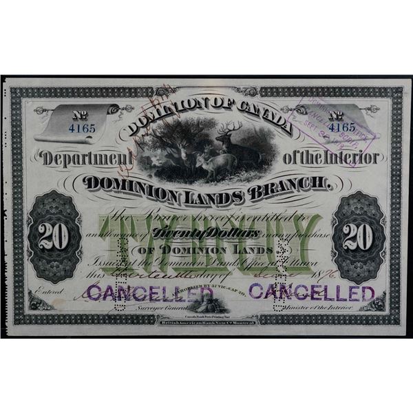 Dominion of Canada Department of the Interior Dominion Lands Branch The Bearer hereof is entitled to