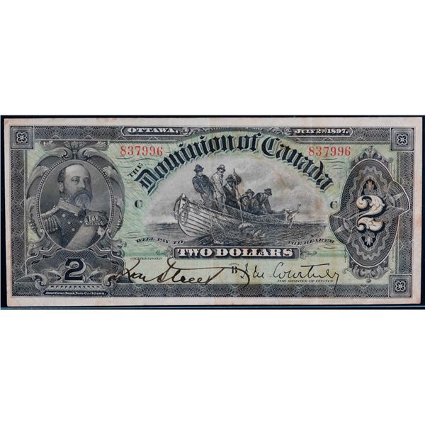 1897 $2 DC-14b #837996 LCG Choice Very Fine-30, minor stain.  A very nice and bright example with la