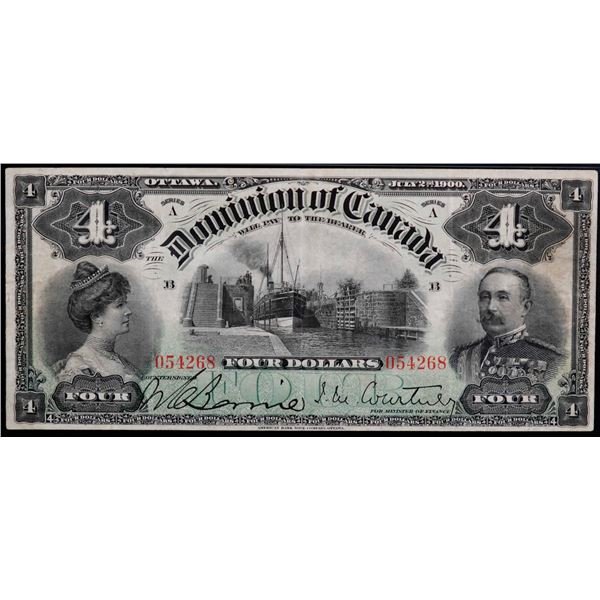 1900 $4 DC-16 #A054268, PMG Choice Very Fine-30. A scarce and sought-after note in better condition 