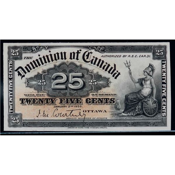 1900 25 Cents DC-15a Courtney PCGS Choice Uncirculated-64.  Scarce in this condition.