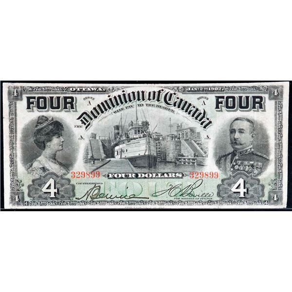 1902 $4 DC-17b #329899 LCG Very Fine-20 minor issues.  A sought-after note.