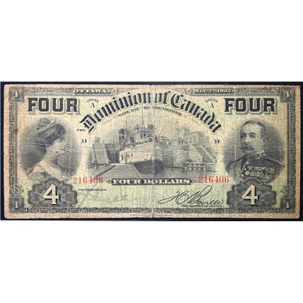 1902 $4 DC-17b #216406  LCG Very Good-10, minor issues.