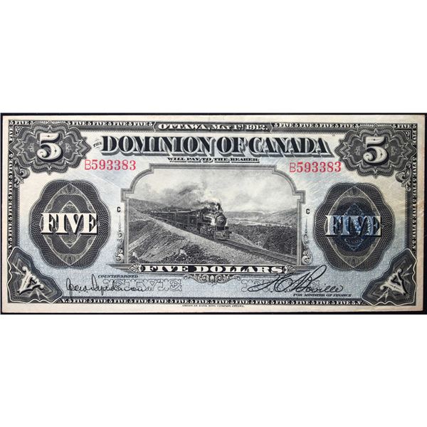 1912 $5 DC-21d #B593383  LCG Extra Fine-40.  A bright and attractive note.