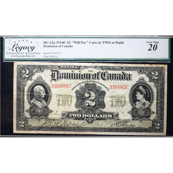 1914 $2 DC-22a #336005C LCG Very Fine-20, minor rust stains.  Scarcer issue.