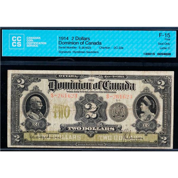 1914 $2 DC-22e #S-261623 "Seal only" CCCS Choice Fine-15