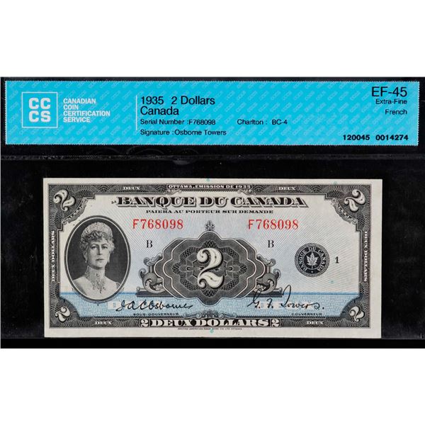 1935 $2 BC-4 #F768098 CCCS Choice Extra Fine-45, Bright example with vibrant colours.