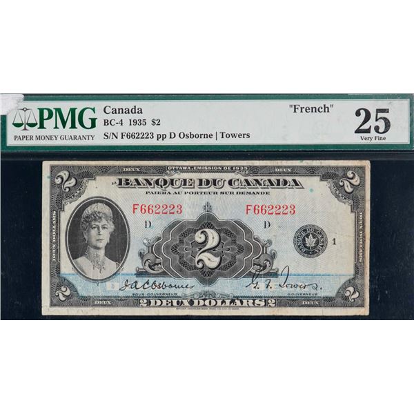 1935 $2 BC-4 #F662223 "French Text" PMG Choice Very Fine-25