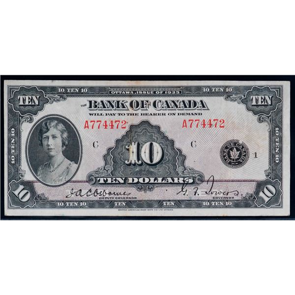 1935 $10 BC-7 #A774472 VF or better.  A bright example.