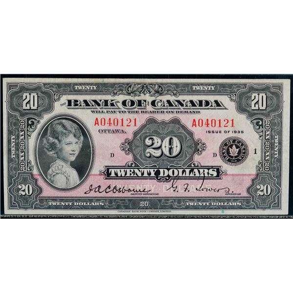 1935 $20 BC-9a "Large Seal" #A040121 LCG Extra Fine-40, A bright and attractive example. Hard to fin