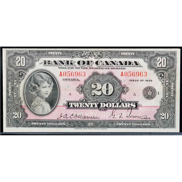 1935 $20 BC-9b "Small Seal" #A056963 CCCS Choice Very Fine-30, Bright example with nice colours.
