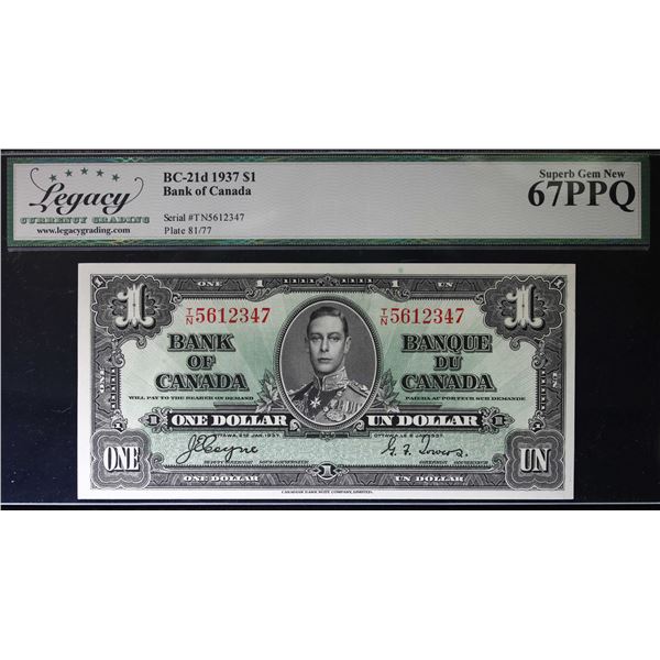 1937 $1 BC-21d #T/N5612347 LCG Superb Gem Uncirculated-67PPQ