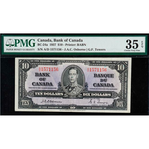 1937 $10 BC-24a #A/D1571156 "Osborne-Towers" PMG Choice Very Fine-35EPQ.  A bright example.
