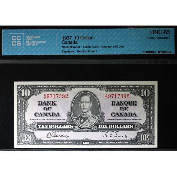 1937 $10 BC-24b #X/D9717392 CCCS Gem Uncirculated-65