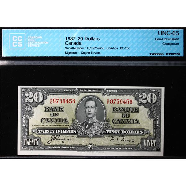 1937 $20 BC-25c #H/E9759456 CCCS Gem Uncirculated-65