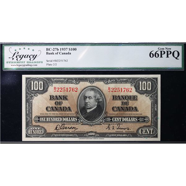 1937 $100 BC-27b #B/J2251762 LCG Superb Gem Uncirculated-66PPQ.  This is a pristine issue with great