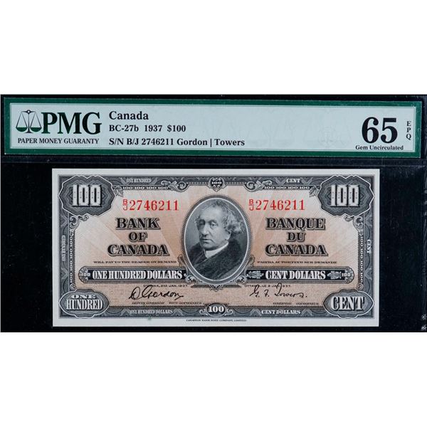 1937 $100 BC-27b #B/J2746211 PMG Gem Uncirculated-65EPQ