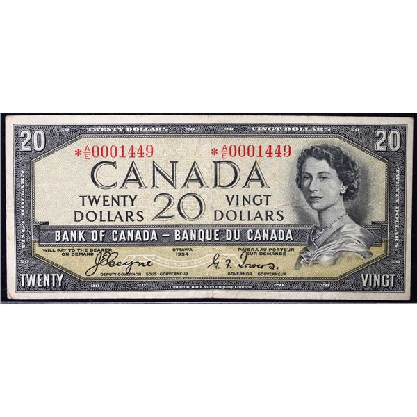 1954 $20 BC-33aA #*A/E0001449  LCG Choice Very Fine-25.  Very scarce replacement devil's face note. 