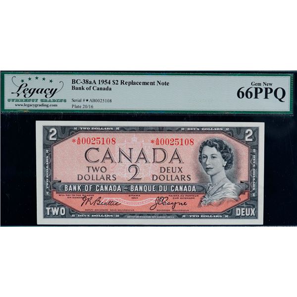 1954 $2 BC-38aA #*A/B0025108 LCG Superb Gem Uncirculated-66PPQ