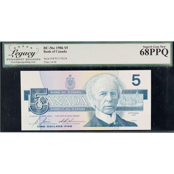 1986 $5 BC-56c #GPW2178258 LCG Superb Gem Uncirculated-68PPQ