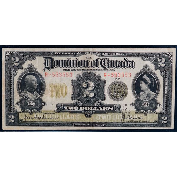 Repeater; 1914 $2 DC-22d #R-553553 "REPEATER SERIAL NUMBER" LCG Choice Very Fine-25