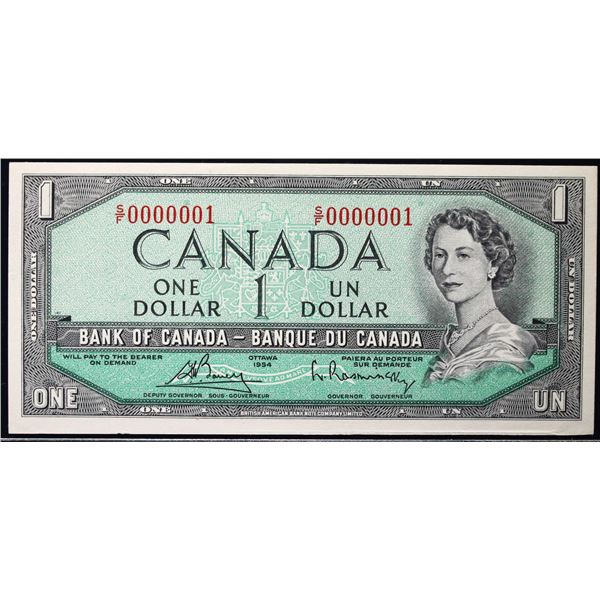 Low Number; 1954 $1 BC-37C #S/F0000001  LCG Choice Uncirculated-64PPQ - Cool "Number 1" note.