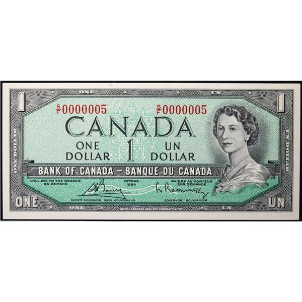 Low Number; 1954 $1 BC-37C #S/F0000005  LCG Gem Uncirculated-65PPQ