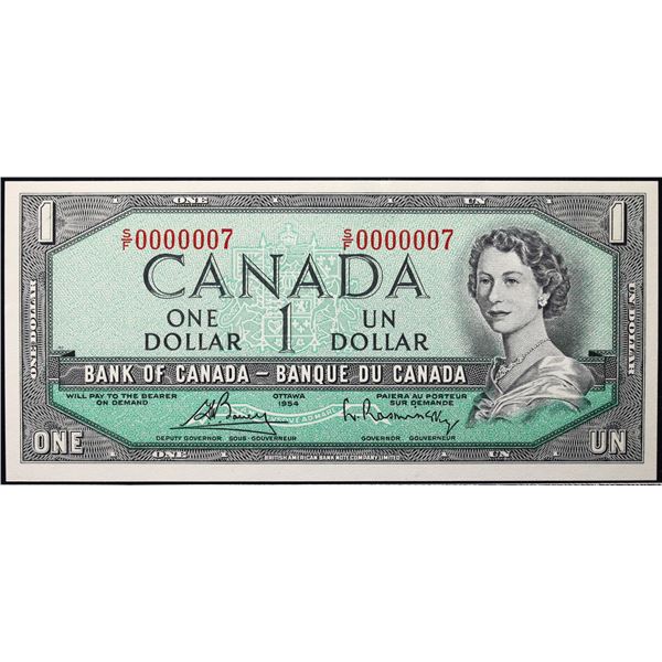 Low Number; 1954 $1 BC-37C #S/F0000007  LCG Gem Uncirculated-65PPQ