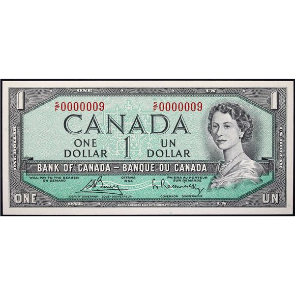Low Number; 1954 $1 BC-37C #S/F0000009  LCG Superb Gem Uncirculated-66PPQ