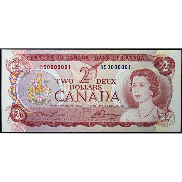 Low Number; 1974 $2 BC-47A #BS0000001  LCG Gem Uncirculated-65PPQ. Cool "Number 1" note.