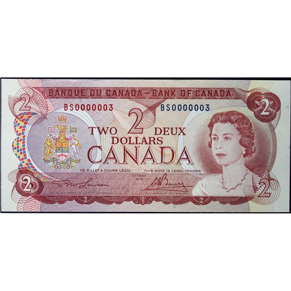 Low Number; 1974 $2 BC-47A #BS0000003  LCG Superb Gem Uncirculated-66PPQ