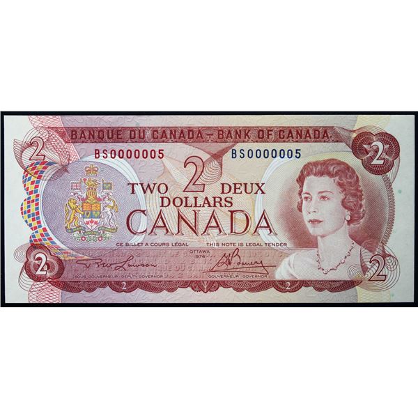 Low Number; 1974 $2 BC-47A #BS0000005  LCG Gem Uncirculated-65PPQ