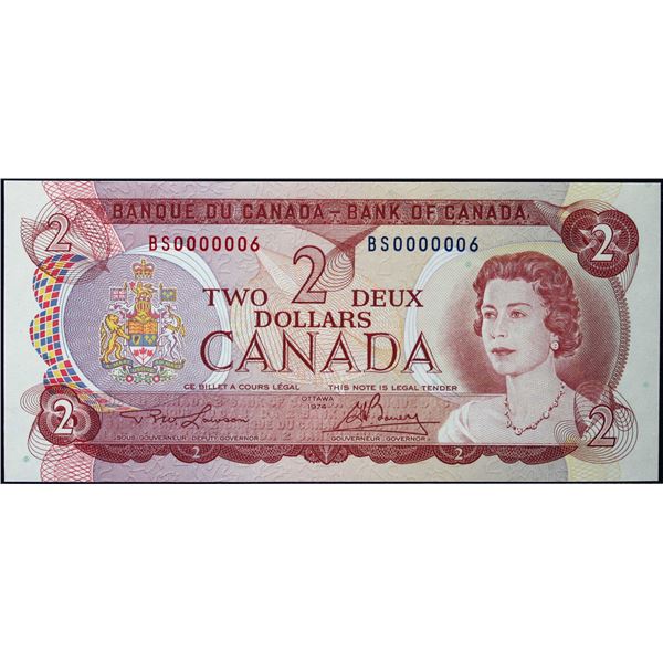 Low Number; 1974 $2 BC-47A #BS0000006  LCG Superb Gem Uncirculated-66PPQ