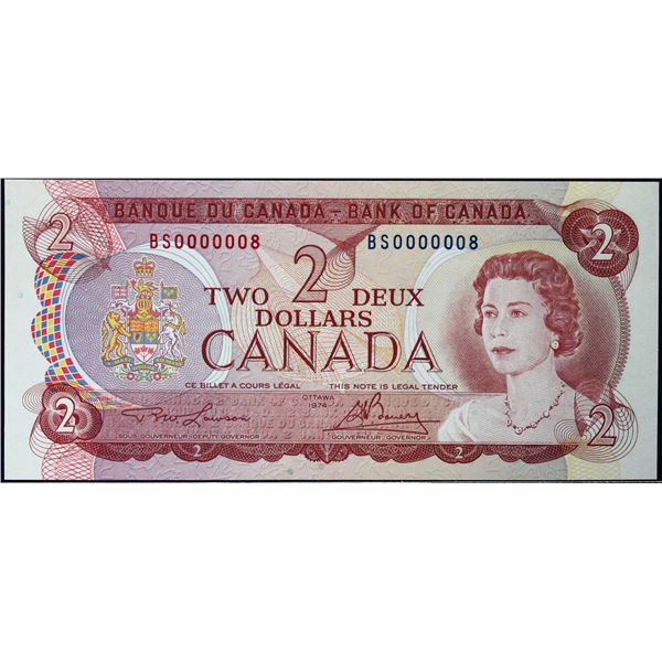 Low Number; 1974 $2 BC-47A #BS0000008  LCG Superb Gem Uncirculated-66PPQ