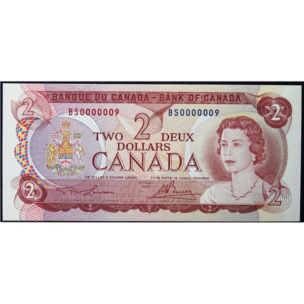 Low Number; 1974 $2 BC-47A #BS0000009  LCG Superb Gem Uncirculated-66PPQ