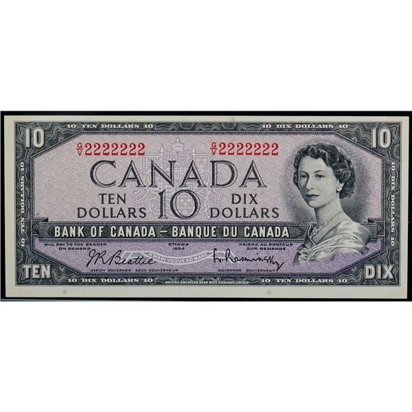 Solid Number; 1954 $10 BC-40b #GV2222222, Legacy Currency Grading Very Choice Uncirculated-64PPQ.
