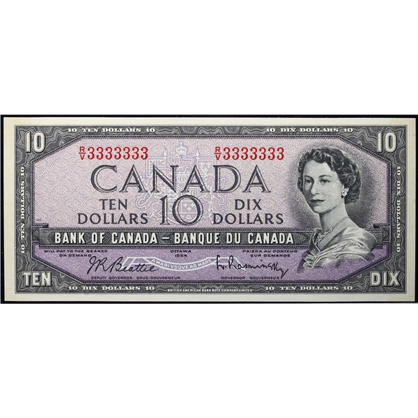 Solid; 1954 $10 BC-40B #R/V3333333  LCG Choice Uncirculated-64