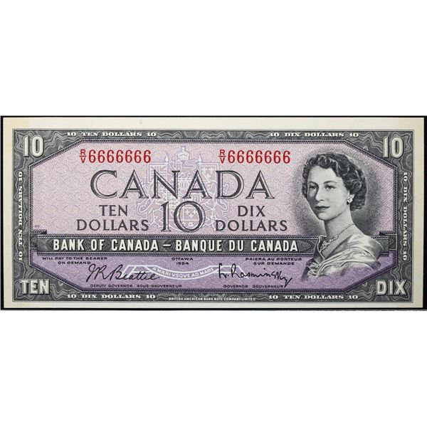 Solid; 1954 $10 BC-40B #R/V6666666  LCG Choice Uncirculated-63