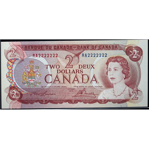Solid; 1974 $2 BC-47A #RA2222222  LCG Choice Uncirculated-64PPQ