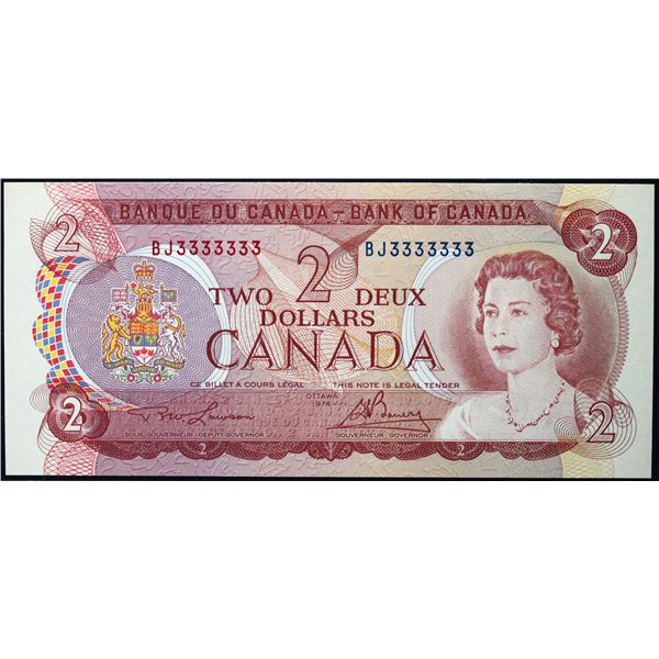 Solid; 1974 $2 BC-47A #BJ3333333  LCG Superb Gem Uncirculated-66PPQ