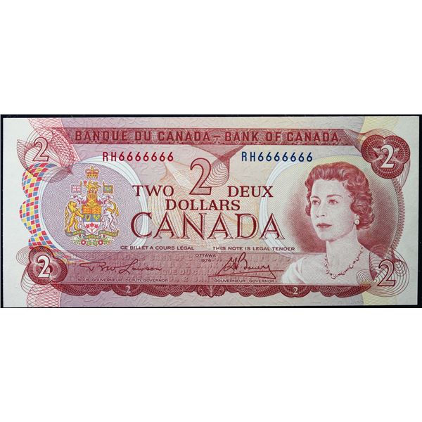 Solid; 1974 $2 BC-47A #RH6666666  LCG Gem Uncirculated-65PPQ