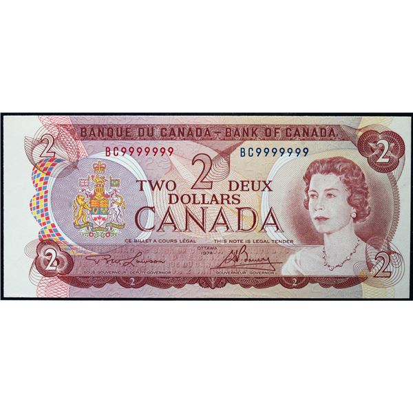 Solid; 1974 $2 BC-47A #BC9999999  LCG Choice Uncirculated-63PPQ