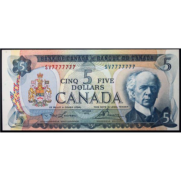 Solid; 1972 $5 BC-48B #SV7777777  LCG Choice Uncirculated-63PPQ