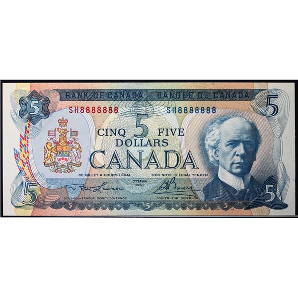 Solid; 1972 $5 BC-48B #SH8888888  LCG Superb Gem Uncirculated-67PPQ.  This is a pristine issue with 