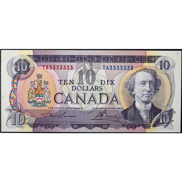 Solid; 1971 $10 BC-49C #TA3333333  LCG Choice Uncirculated-64PPQ